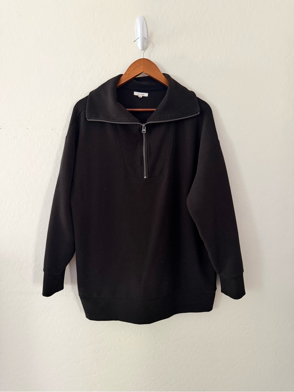 Maurices 0X Black Quarter Zip Pullover Sweatshirt Plus Size Ribbed Oversized